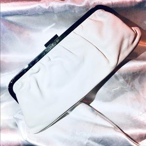 Express Framed Pleated Leather White Evening Bridal Clutch Purse Wallet Bag NEW